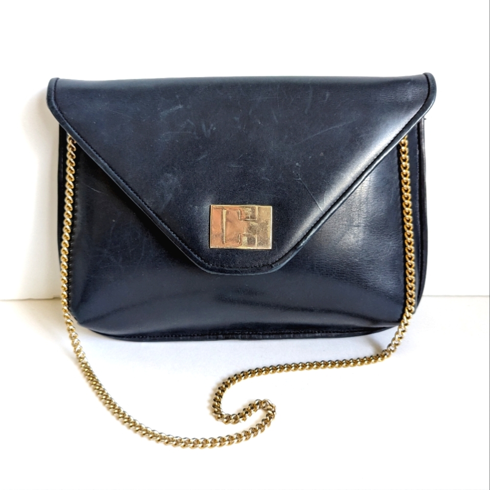 Susan Gail Front Flap Leather Chain Shoulder Bag 💙 Midnight Blue VINTAGE